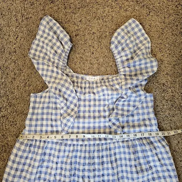 Calista Tiered Gingham Checked Midi Dress w/Pockets Blue Cottagecore Modest S - Picture 11 of 12